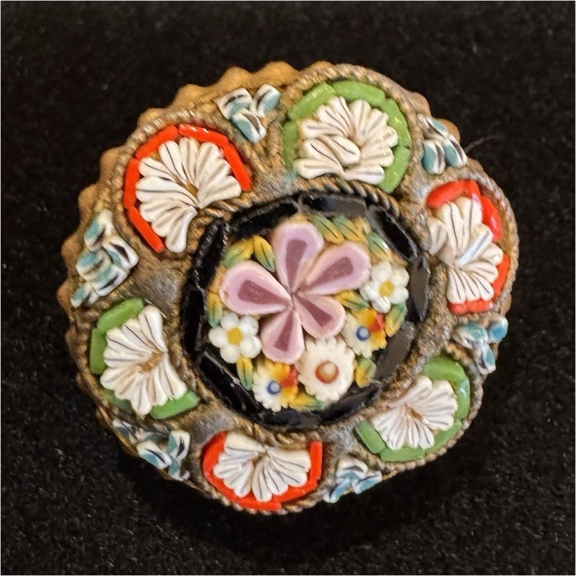 Vintage Micro Mosaic Floral Brooch made in Italy