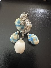 Vintage Signed Miriam Haskell Blue & White Oval Glass Bead Filigree Clip-Ons