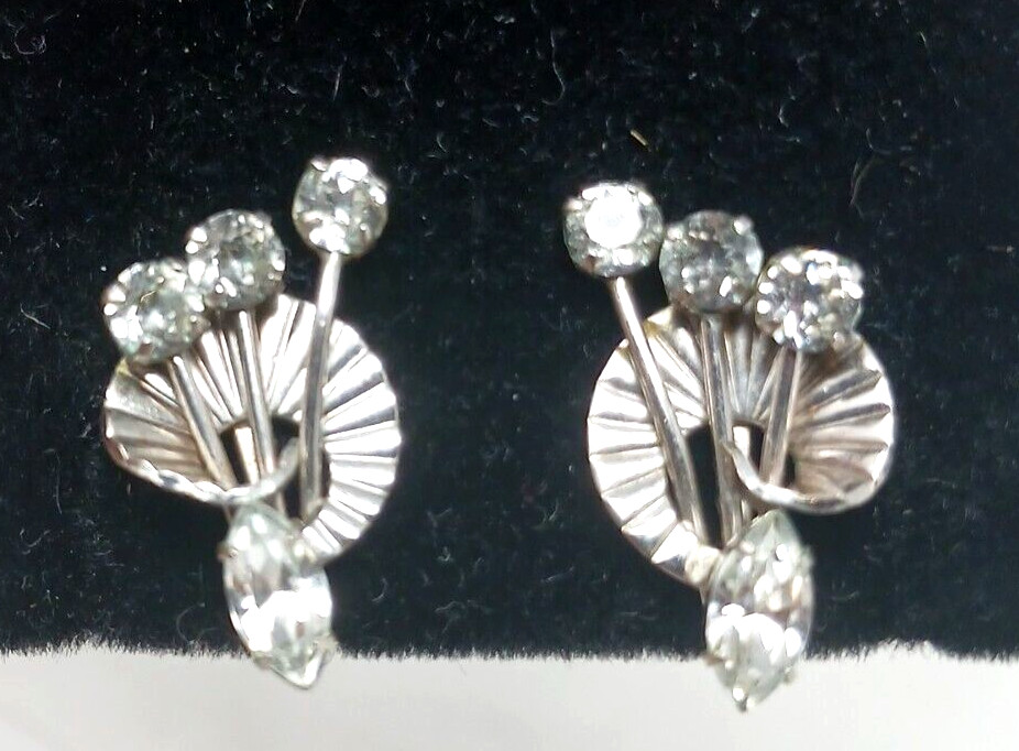 JMS 1/20th 12k GF White Gold ScrewBack Earrings Clear Rhinestones #G4