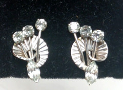 JMS 1/20th 12k GF White Gold ScrewBack Earrings Clear Rhinestones #G4