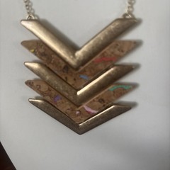 VTG Long Modern Chevron Necklace Gold Geometric Layered Art Work Pendant