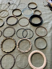 Vintage Mixed Lot 38 Bangle Bracelets Metal Plastic Leather