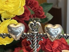 50. Vintage Taxco 925 Sterling Domed HEART Clip On Earrings 24mm, 15g