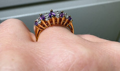 Vintage Purple Marquise Stone & Clear Accent Ring Gold Tone Estate Jewelry