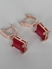 Vintage 1990-s 14 Ct Rolled Gold Ruby / Zircons Earrings-Tested for 585 RG