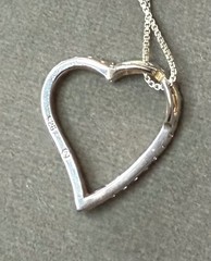 Vintage Sterling Silver CZ Open Heart Slide Pendant with Sterling 18″ Chain