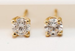 Natural Diamond 1/2ctw Studs Round 14k Yellow Gold Earrings Secure Lock Backs
