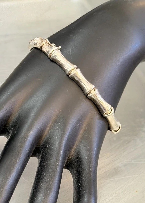 Vintage IBB 925 Sterling Silver Bamboo Link 6.75″ Bracelet 10.8 Grams ELEGANT