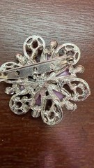 Vintage Silver-tone Pink Resin Flower with Rhinestones Brooch