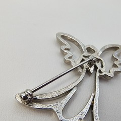Vintage Guardian Angel Brooch Silver Tone Holding Heart Openwork Celestial Love