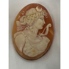 Artemis Diana the Huntress Antique Hand Carved Shell Cameo Loose Oval Cabochon