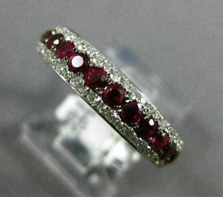 ESTATE .99CT DIAMOND & AAA RUBY 14K WHITE GOLD 3D 3 ROW WEDDING ANNIVERSARY RING