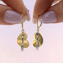 Vintage Two Tone 14K Gold Heart Dangle Leverback Earrings 1.25″