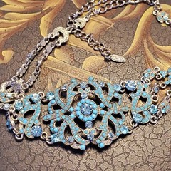 VCLM Aqua Crystal Turquoise Rhinestone Choker – High End Costume Piece Marked
