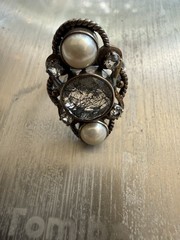 Nicky Butler Ring 925 Silver Black Rutilated Quartz Pearl White Topaz 6.5