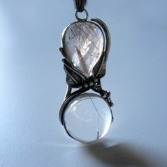 Large Rutilated Quartz Sterling Silver Pendant Necklace