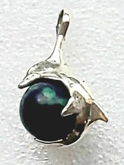 Vintage Sterling Silver 16mm Azurite Malachite Dolphin Pendant 4.7 Grams