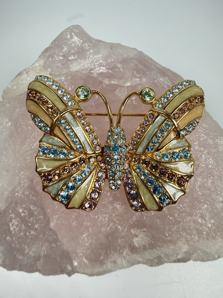 Swarovski Signed Crystal Enamel Butterfly Brooch Pin Retired Vintage