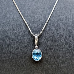Sajen 925 Sterling Silver Blue Bezel Pendant Necklace+Stud Earring Set 💎