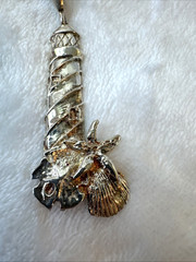 VTG Silver 18KGP herringbone chain 90s lighthouse starfish beach pendant cruise