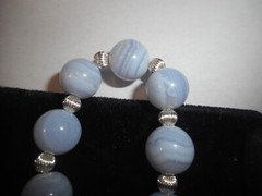 Choker Necklace BIG 11.5mm Blue Lace Agate Sterling 16.5″ 10mm Ster Ball Clasp