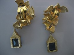 RARE JOMAZ JOSEPH MAZER BLUE & PAVE RHINESTONE LEAF 1950’S BROOCH & EARRINGS SET