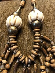 Vintage Stone Wood & Metal Beaded Necklace. Ethnic Art Design Hook Closure 23”