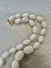 VTG 1960s Trifari 28” White Acrylic Graduated Bead Necklace