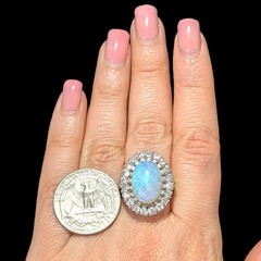 Vintage Opal Diamonds 14k White Gold Large Cocktail Ring Halo Estate Gift
