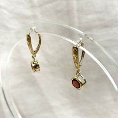 14K Garnet Drop Earrings, Yellow Gold Dangle, Bezel Set Natural Stones, Estate