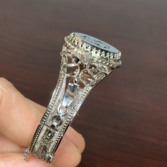 Whiting & Davis Intaglio Lily Flower Cameo Silvertone Hinged Bracelet Mesh Bags