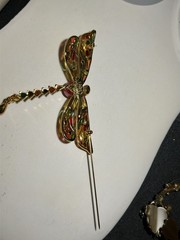 VTG Joan Rivers Stained Glass Crystal Plique-a-Jour Dragonfly Brooch Pin