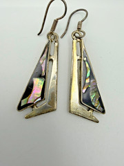 Vintage Mexico 925 Sterling Silver Abalone Shell Inlay Dangle Earrings TC-102