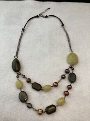 Peyote Bird Pearl Leather Stone 2 Strand 925 Sterling Silver 20” Necklace 60g