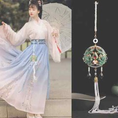 Chinese Hanging Rope Silk Belt Palace Sash Waist Chain Jade Ornament Jewelry