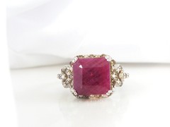 Vintage Sterling Silver 925 Raw Natural Ruby Diamond Ring Size 6