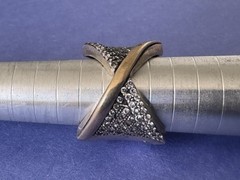 RARE Modernist Designer 925 Sterling Silver 14K Gold Black Diamond X Ring