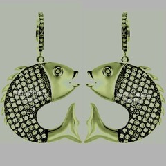 2.90Ctw Genuine Old Mine Rose Cut Diamond Silver Victorian Fish Earring Jewelry