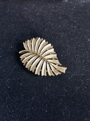 Vintage Gold And White Enamel Leaf Brooch Pin Signed JJ