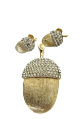 Vtg Marvella Acorn Brooch & Clip Earrings Rhinestone Autumn Jewelry Naturecore