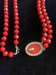 Vintage Very Red Faceted Double Strand Plastic Bead necklace