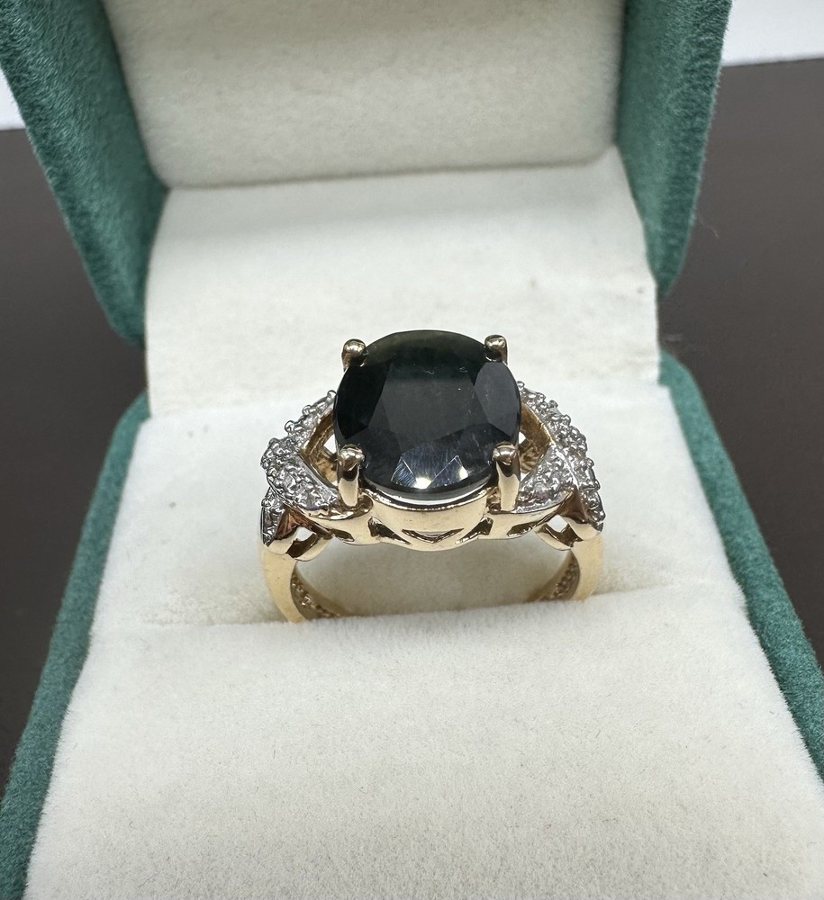 Vintage Ross Simons Dark Blue Sapphire Gold Over Sterling Silver Size 7.75 Ring