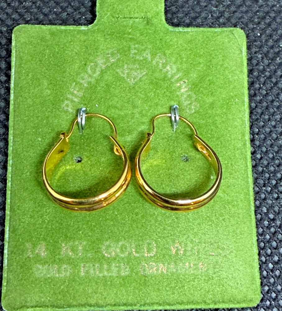 Vintage Solid 14kt Gold Earwire Gold Filled Hoop Earrings 1.18g NOS