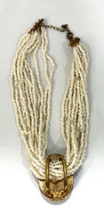 Vintage Victorian Avon White Rose Blue Cameo Choker Ivory Seed Beads Necklace