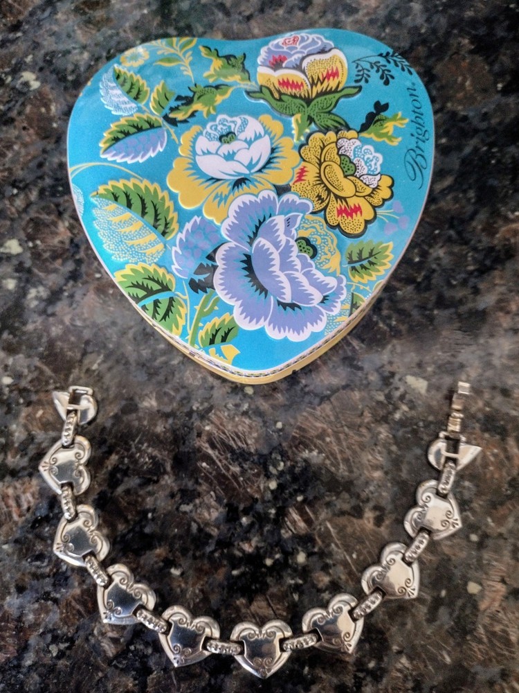 Brighton Cafe au Lait Bracelet Etched Scroll Heart Links Retired Vintage 7.25″