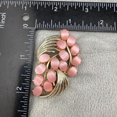 Vintage Thermoset Brooch Pink Moon Glow Gold Tone Spring Summer