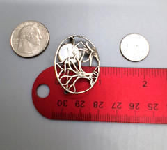 JEZLAINE Vintage Sterling Silver Winter Scene TREE & MOP Moon Open 1.35″ BROOCH