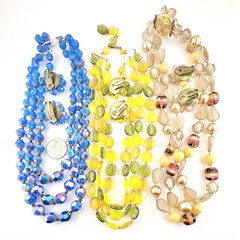 Vintage West Germany Givre Glass Plastic AB Bead Necklace Earrings Lot of 3 Sets