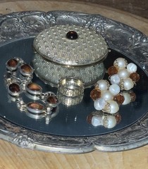 VINTAGE JEWELRY & REVLON NEW YORK COMPACT, RING BRACELET, EARRINGS 1960-1970’s