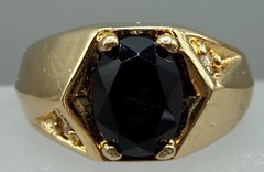 VINTAGE ESTATE 24K GOLD PLATED BLACK CRYSTAL MEN WOMEN UNISEX RING SIZE 7